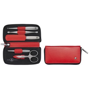 ZWILLING TWINOX Zestaw podróżny manicure czerwone skórzane etui, 5 elementów