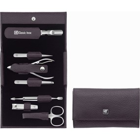 ZWILLING CLASSIC INOX Zestaw podróżny manicure fioletowe skórzane etui, 7 elementów